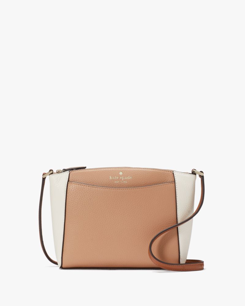 Kate Spade,Monica Crossbody,Lining Leather,Crossbody,Logo,Word Embellishment,Color Block,Lined,Casual,Brown