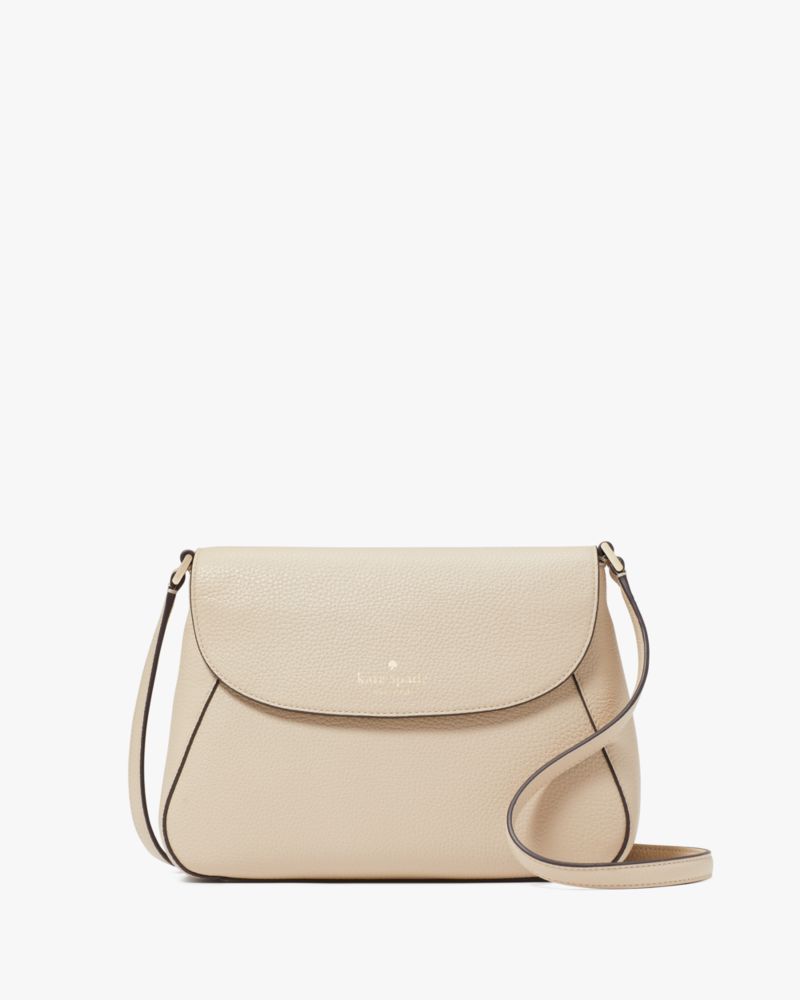 Kate Spade,Monica Medium Flap Crossbody,Leather,Crossbody,Word Embellishment,Logo,Lined,Casual,Beige