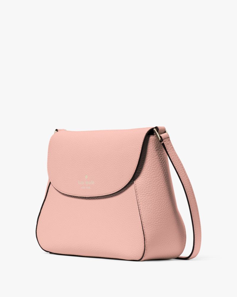 Kate Spade,Monica Medium Flap Crossbody,Leather,Crossbody,Word Embellishment,Logo,Lined,Casual,Pink