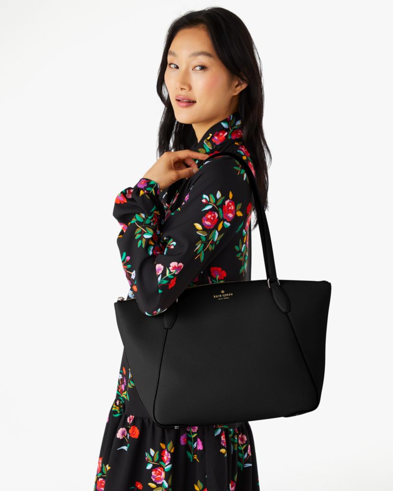 Kate spade black leather on sale tote