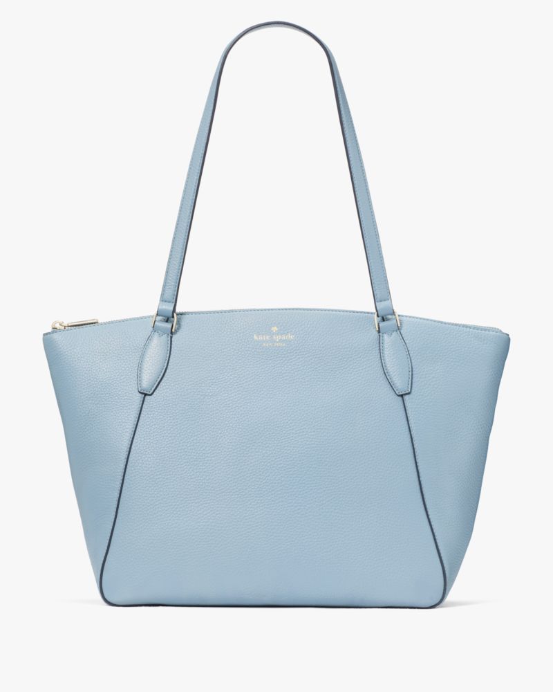 Kate Spade,Monica Tote,Leather,Tote,Word Embellishment,Logo,Lined,Work,Blue