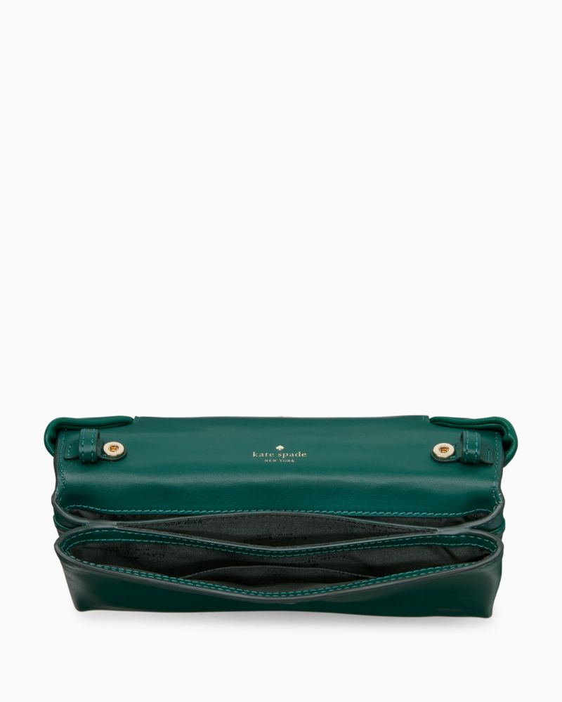 Kate Spade,Millie Bow Flap Crossbody,Clutch,Metal Material,Logo,Ruched,Metal,Day Party,Emerald