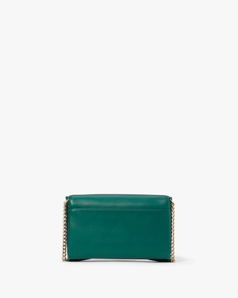 Kate Spade,Millie Bow Flap Crossbody,Clutch,Metal Material,Logo,Ruched,Metal,Day Party,Emerald