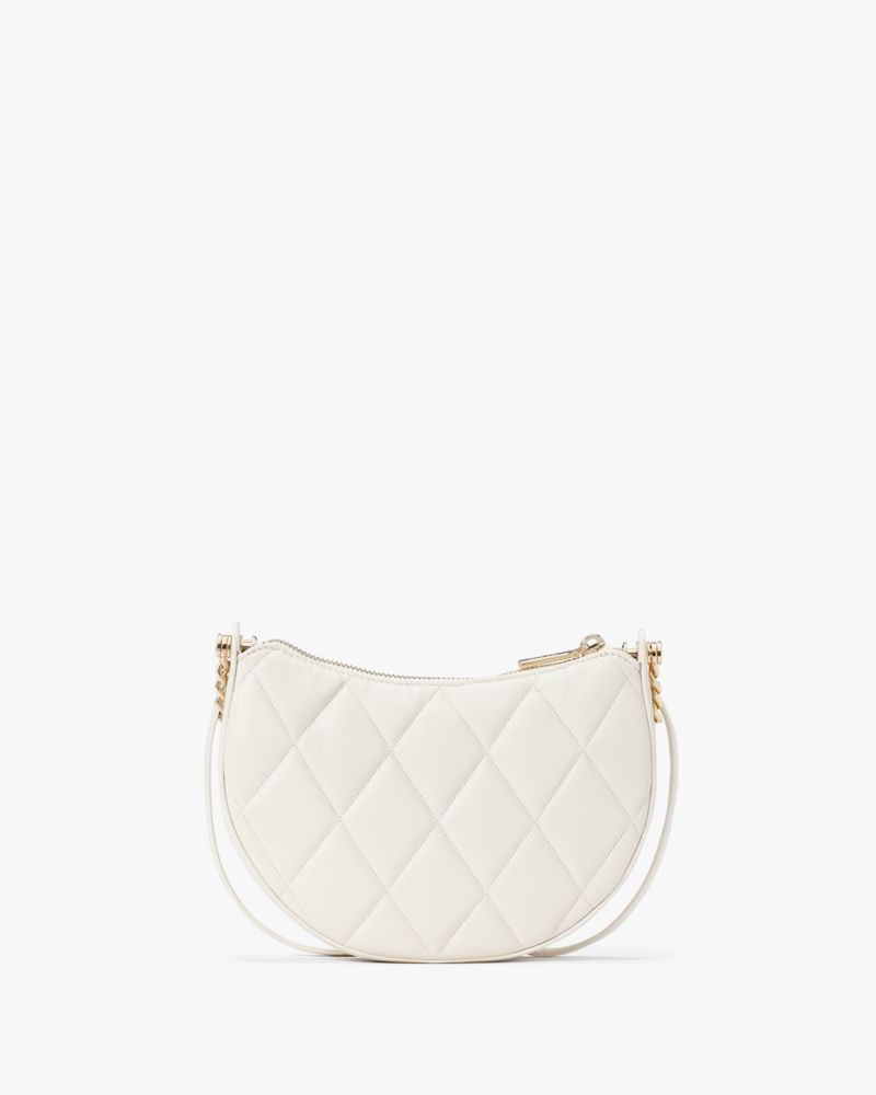 Kate Spade,Carey Zip Top Crossbody,Leather,Crossbody,Logo,Metal,Lined,Gold Metal,Day Party,White