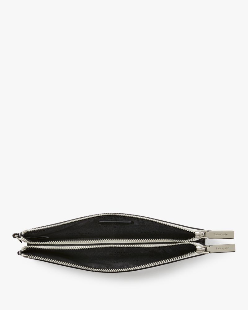 Kate Spade,Madison Double Zip Wristlet,Leather,Pouch,Wristlet,Color Block,Metal,Logo,Silver Metal,Casual,Gray