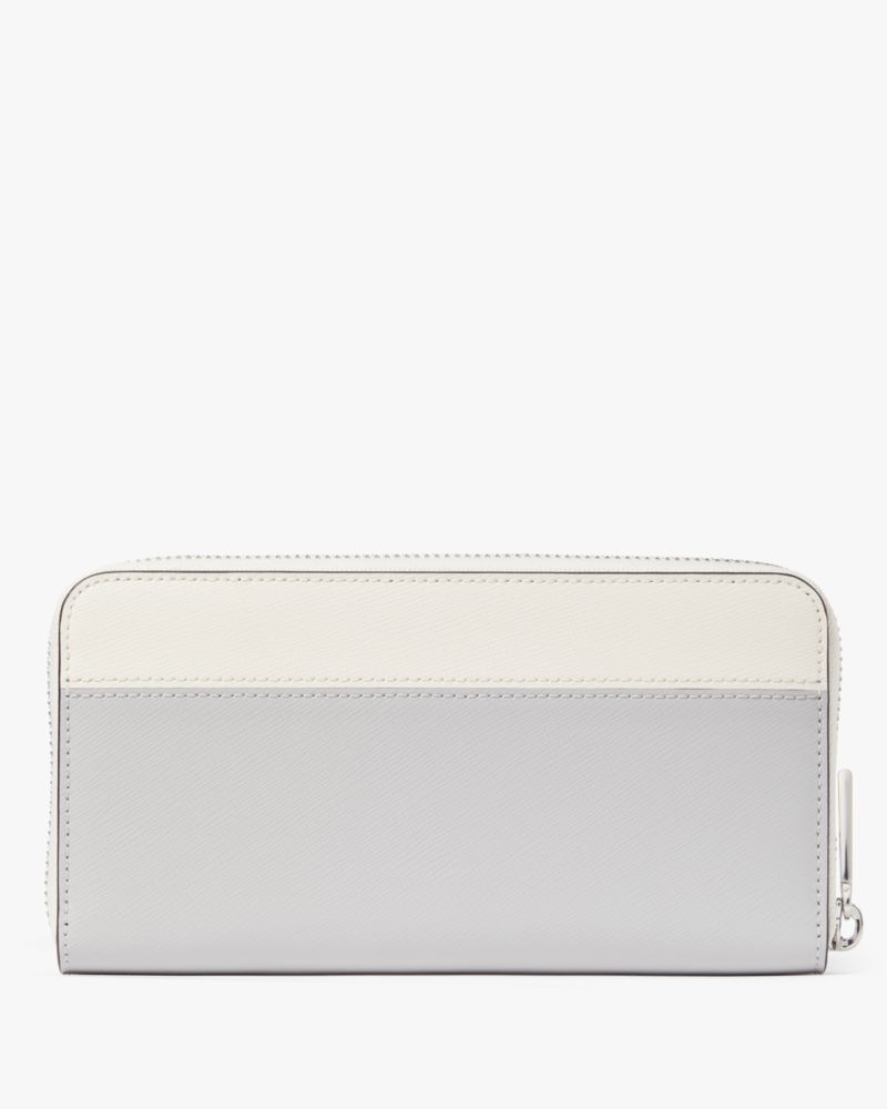 Kate Spade,Madison Large Continental Wallet,Leather,Continental,Color Block,Metal,Logo,Silver Metal,Casual,Gray