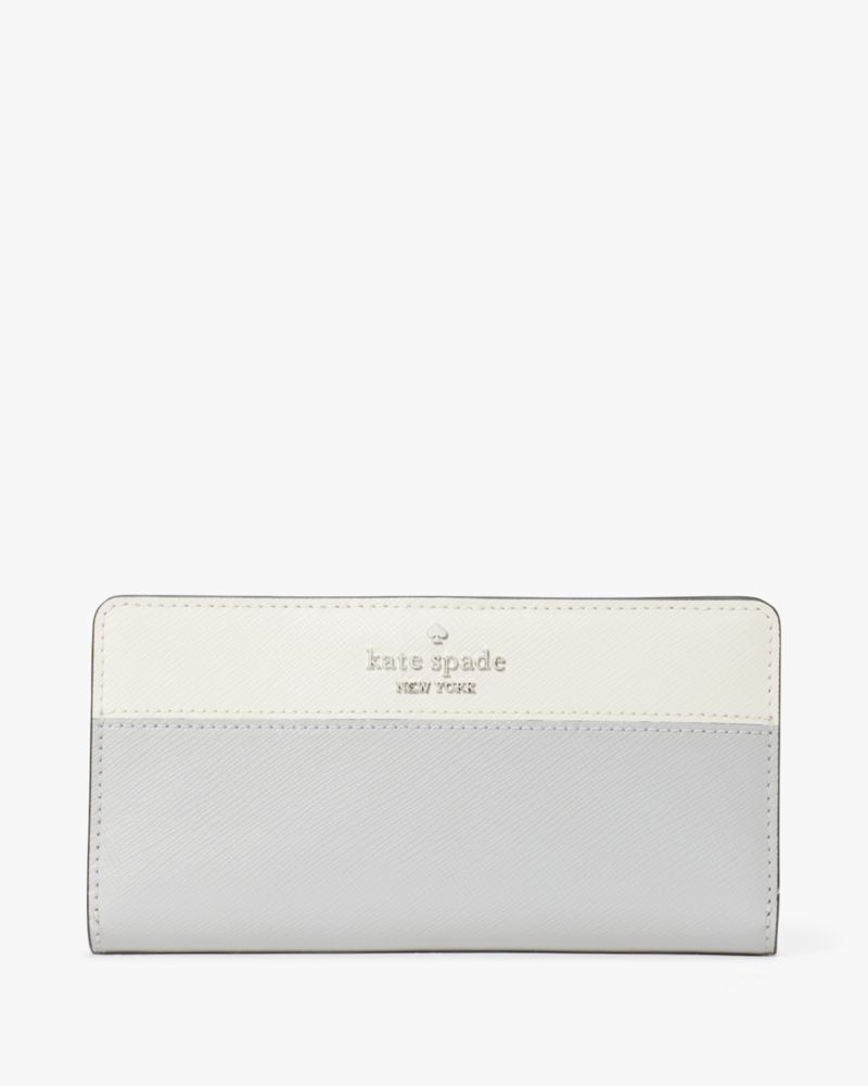 Kate Spade,Madison Large Slim Bifold Wallet,Platinum Grey Multi