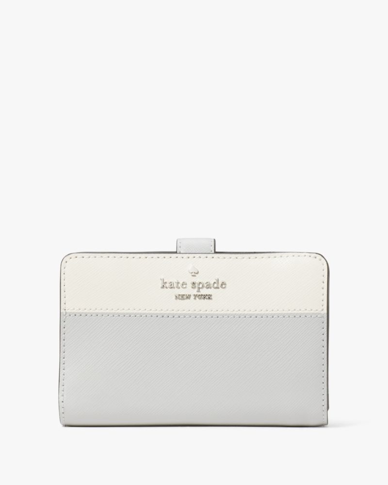 Kate Spade Staci Colorblock Saffiano Leather Card Case Wallet Gray