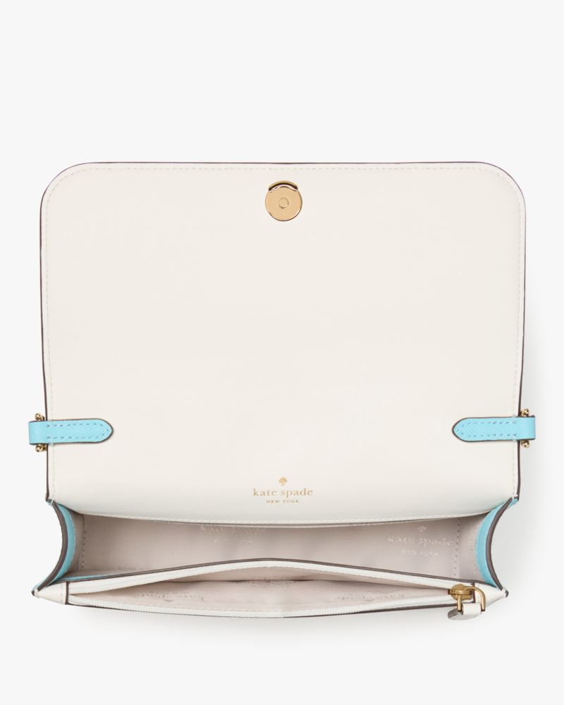 Kate Spade,Madison Willow Mini Flap Crossbody,Leather,Crossbody,Color Block,Logo,Metal,Lined,Silver Metal,Day Party,Blue