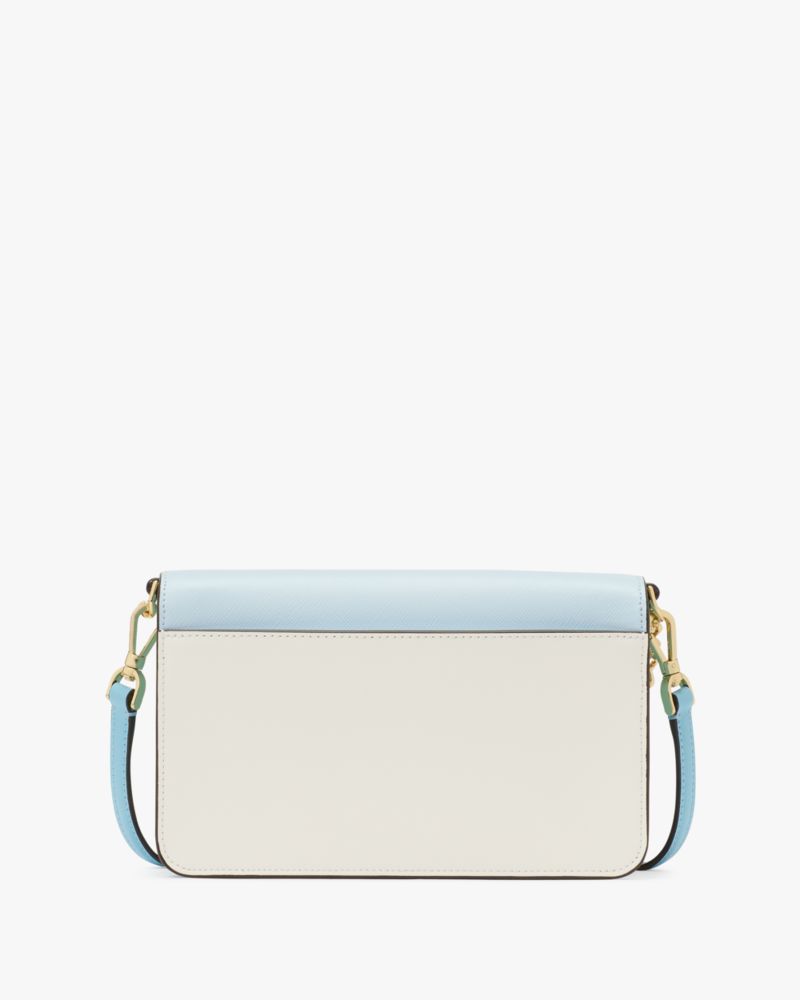 Kate Spade,Madison Willow Mini Flap Crossbody,Leather,Crossbody,Color Block,Logo,Metal,Lined,Silver Metal,Day Party,Blue