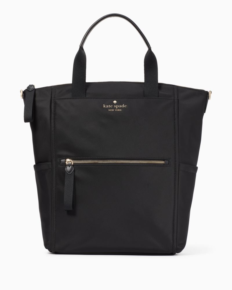 Kate Spade,Chelsea Convertible Backpack,Recycled Polyester,Lining Nylon,Backpack,Logo,Metal,Lined,Casual,Black