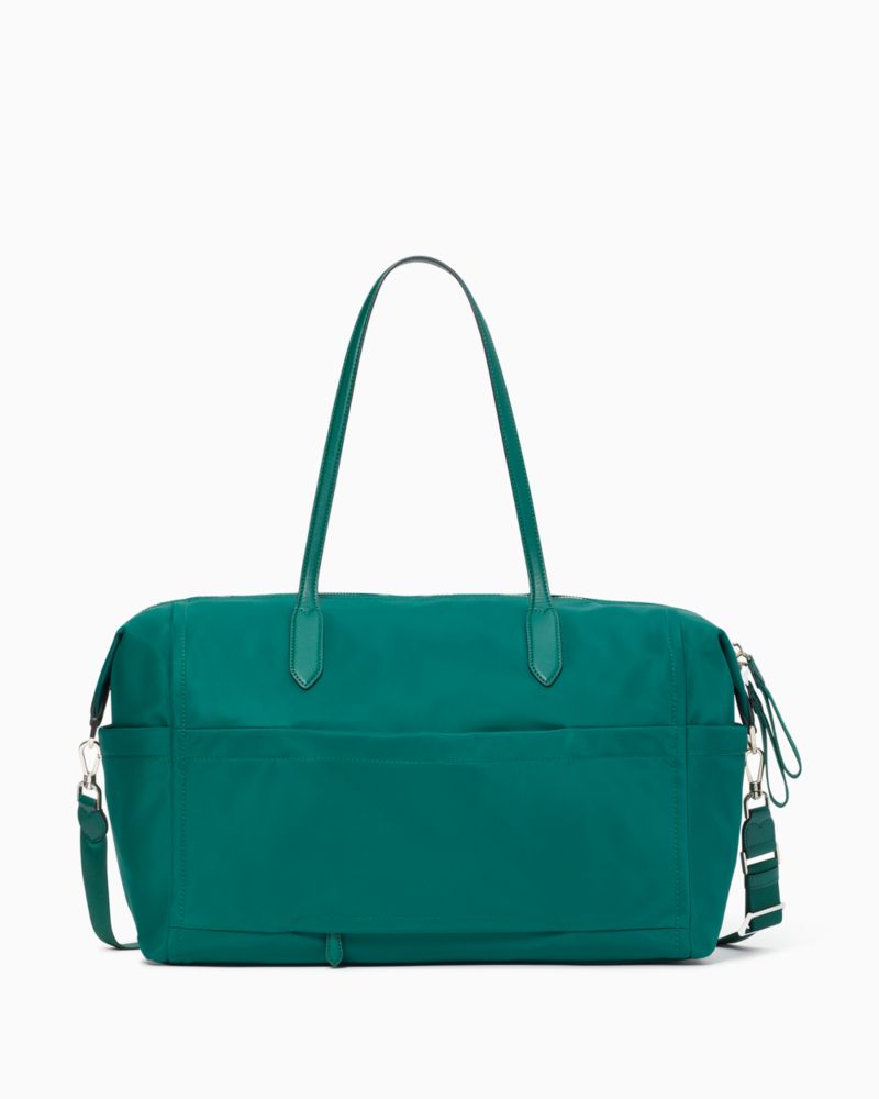 Kate Spade,Chelsea Nylon Large Weekender,Nylon,Weekender,PVC,Logo,Emerald