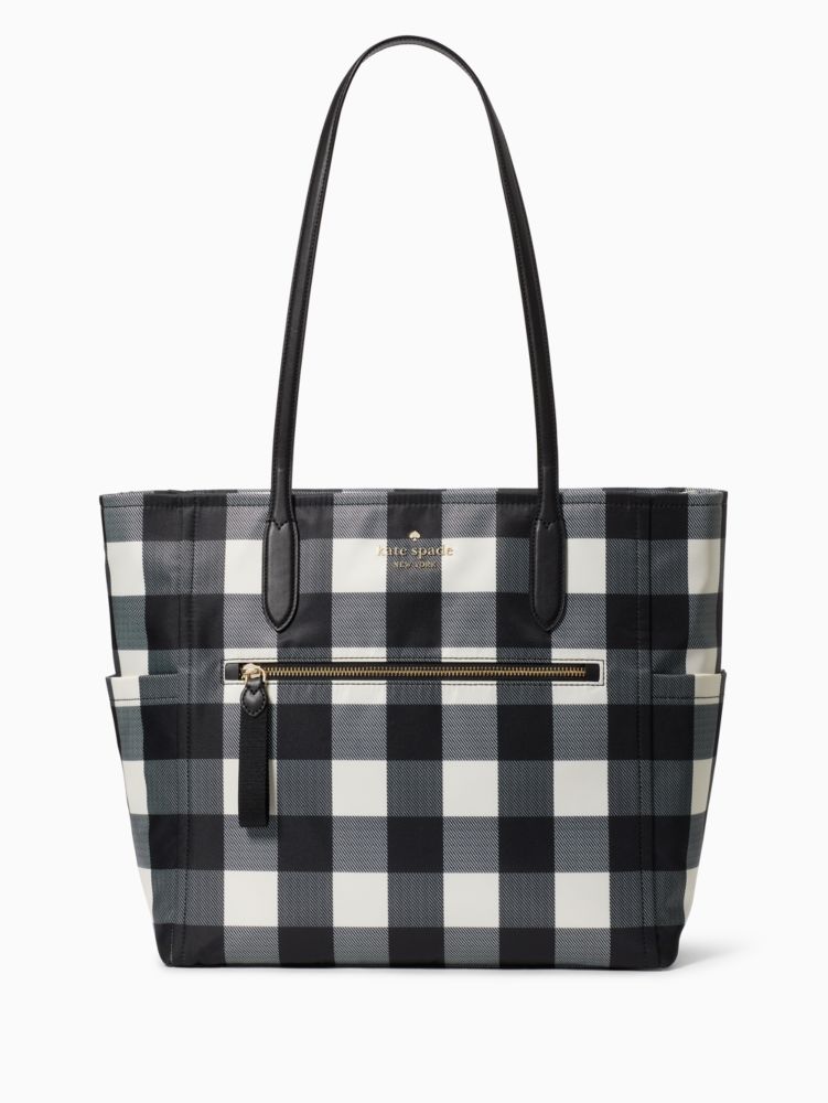 Kate Spade,チェルシー ギンガム プリント トート,バッグ,ブラックマルチ