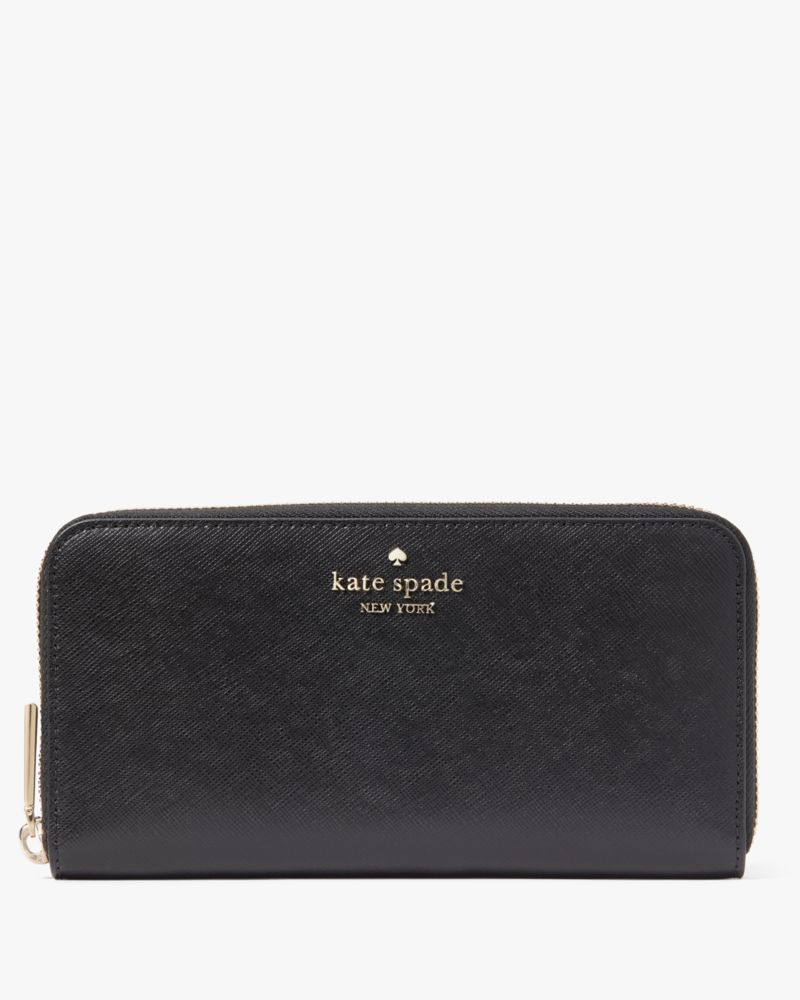 Kate Spade,Madison Large Continental Wallet,Leather,Continental,Metal,Logo,Silver Metal,Casual,Black