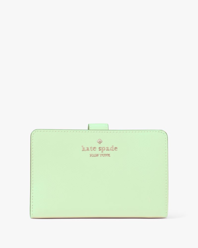 Kate Spade,Madison Medium Bifold Wallet,Leather,Bi Fold,Logo,Metal,Gold Metal,Casual,