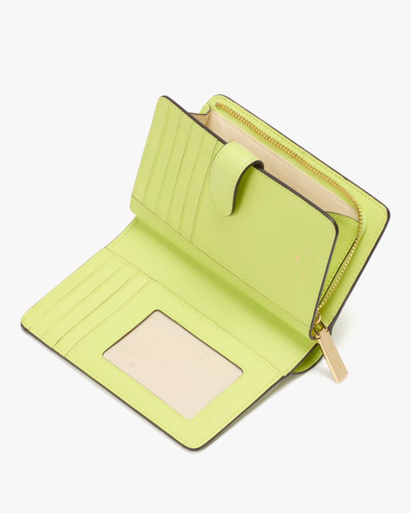 Kate Spade,Madison Medium Bifold Wallet,Leather,Bi Fold,Logo,Metal,Gold Metal,Casual,Green