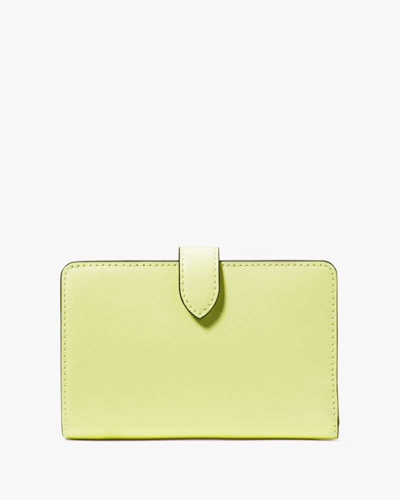 Kate Spade,Madison Medium Bifold Wallet,Leather,Bi Fold,Logo,Metal,Gold Metal,Casual,Green