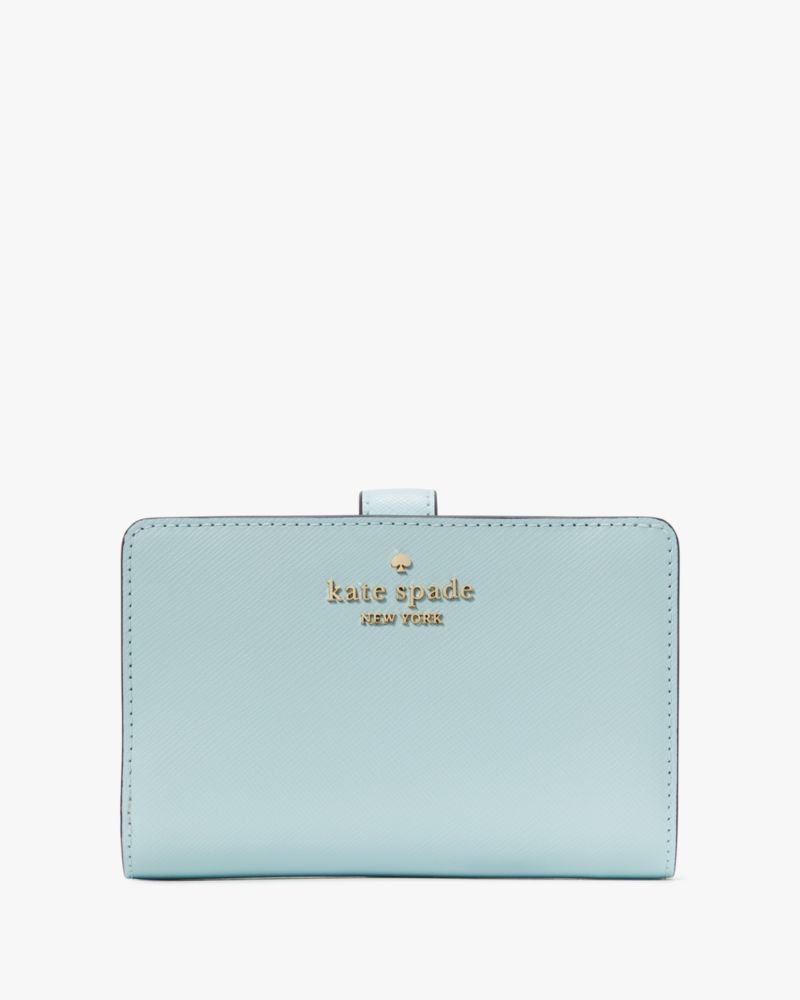 Kate Spade,Madison Medium Compact Bifold Wallet,Leather,Bi Fold,Metal,Logo,Gold Metal,Casual,