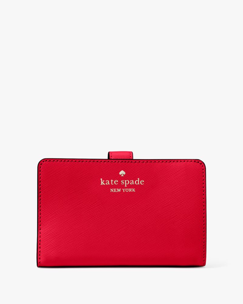 Kate Spade,Madison Medium Bifold Wallet,Leather,Bi Fold,Logo,Metal,Gold Metal,Casual,