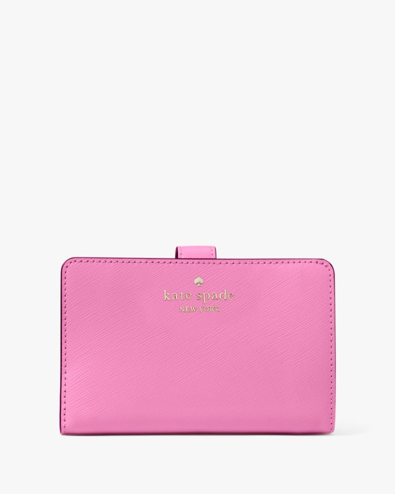 Kate Spade,Madison Medium Bifold Wallet,Leather,Bi Fold,Logo,Metal,Gold Metal,Casual,