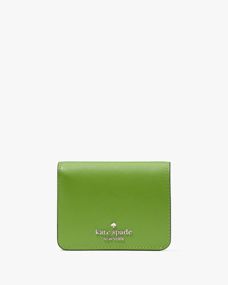 Kate Spade,Madison Small Bifold Wallet,Leather,Bi Fold,Metal,Logo,Gold Metal,Casual,