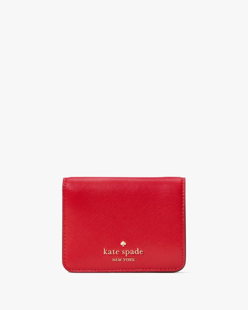 Kate Spade,Madison Small Bifold Wallet,Leather,Bi Fold,Metal,Logo,Gold Metal,Casual,