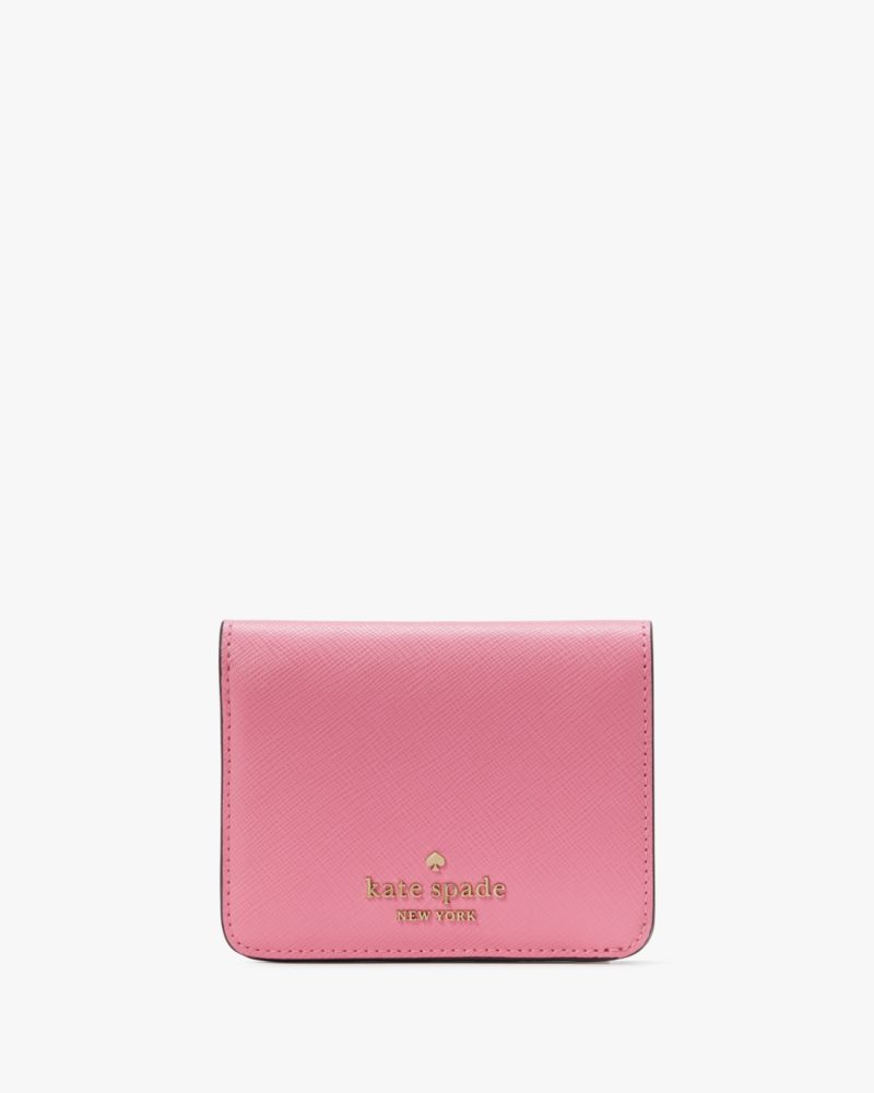 Kate Spade,Madison Small Bifold Wallet,Leather,Bi Fold,Metal,Logo,Gold Metal,Casual,