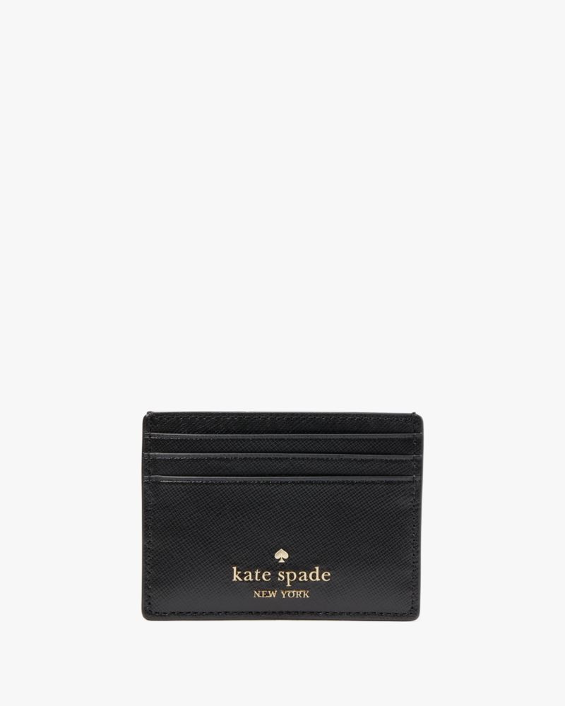 Kate Spade,Madison Small Slim Card Holder,Leather,Card Case,Logo,Metal,Gold Metal,Casual,Black