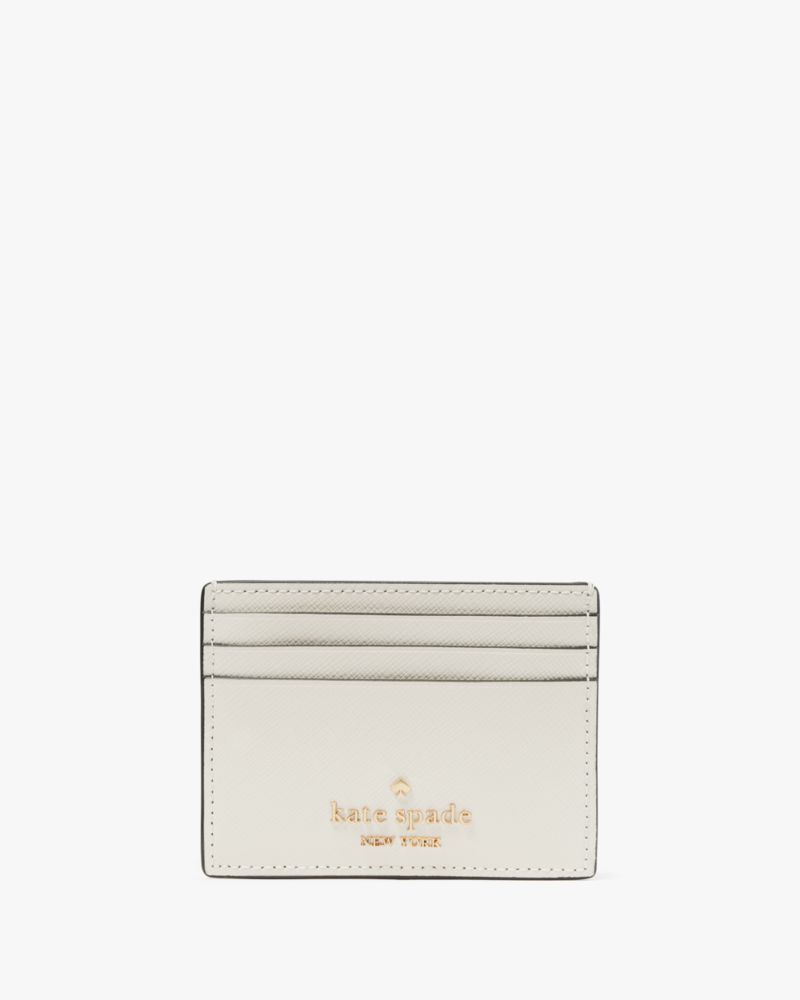 Kate Spade,Madison Small Slim Card Holder,Leather,Card Case,Logo,Metal,Gold Metal,Casual,Cream