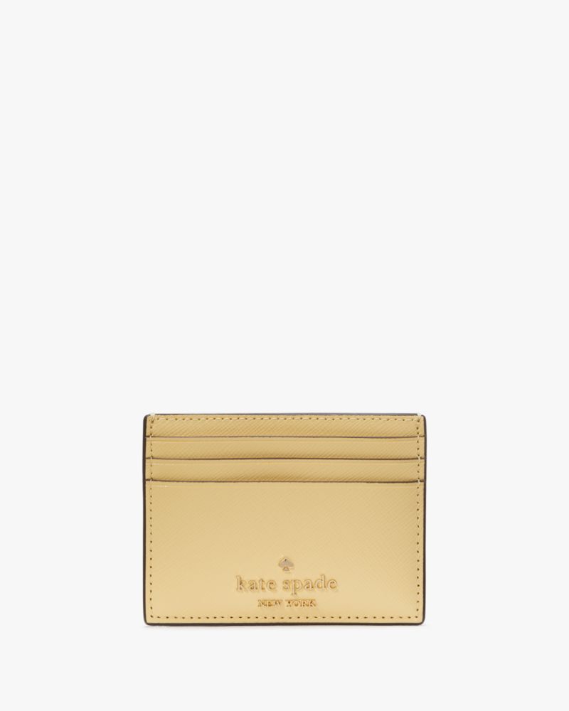 Kate Spade,Madison Small Slim Card Holder,Leather,Card Case,Logo,Metal,Gold Metal,Casual,Beige