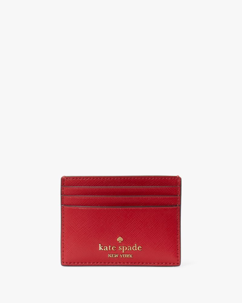 Kate Spade,Madison Small Slim Card Holder,Leather,Card Case,Logo,Metal,Gold Metal,Casual,