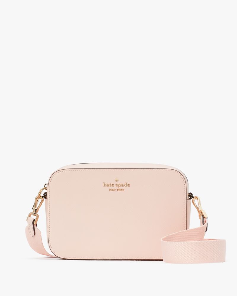 Kate Spade New York Staci Dual Zip Around Saffiano Leather Crossbody Bag  Purse Handbag (Light Rosebud), Chalk Pink: Handbags