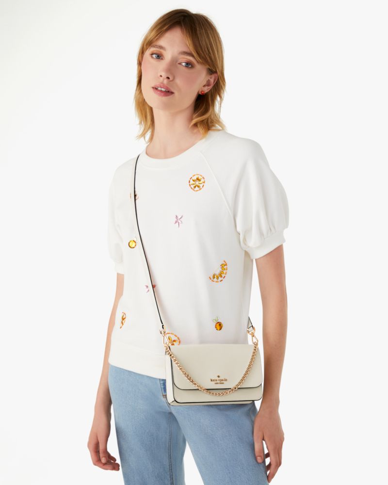 Kate Spade,Madison Willow Mini Flap Crossbody,Leather,Crossbody,Logo,Metal,Lined,Gold Metal,Day Party,Cream