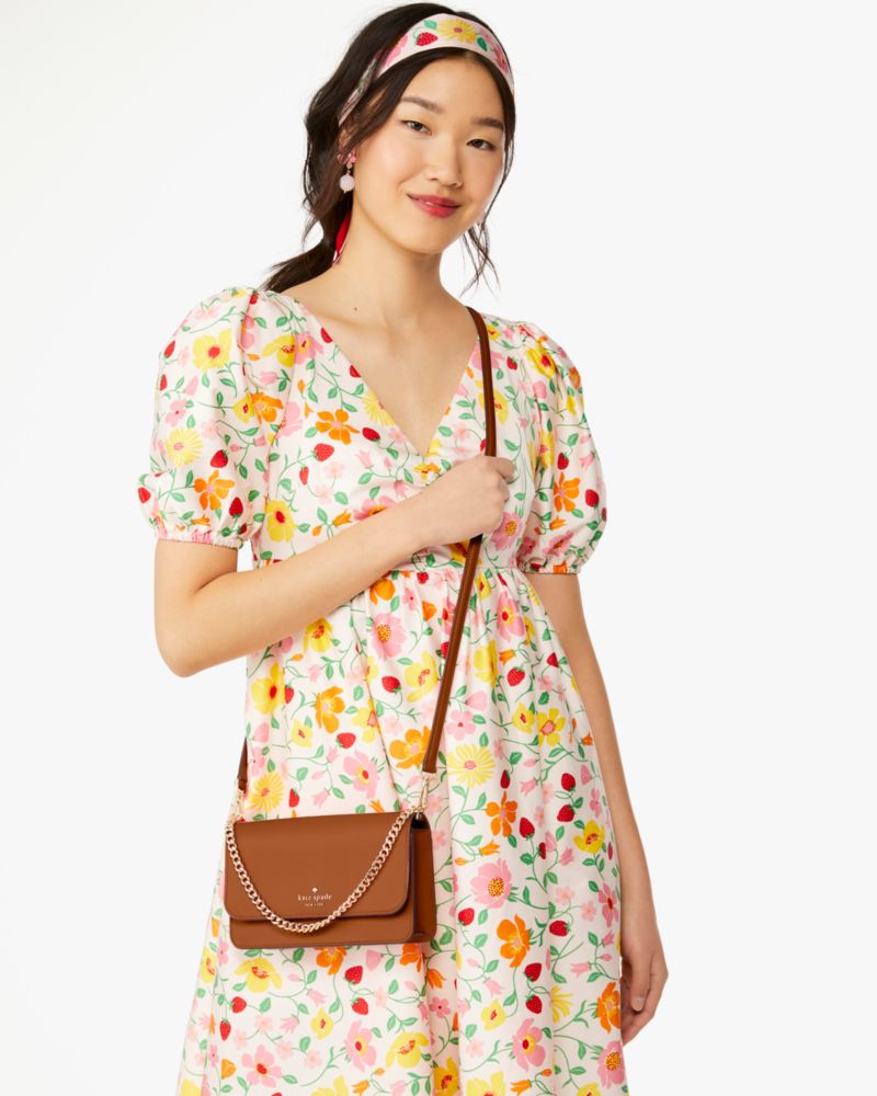 Kate Spade,Madison Willow Mini Crossbody,Leather,Crossbody,Logo,Metal,Lined,Gold Metal,Day Party,Brown