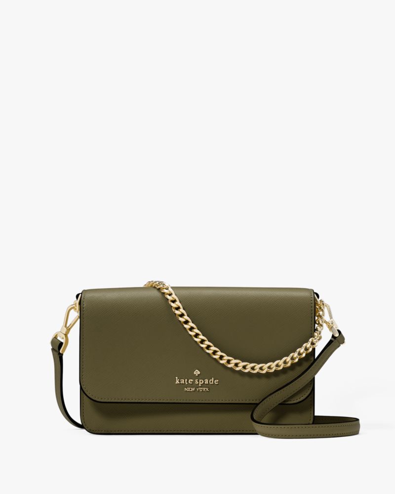 Kate Spade,Madison Willow Mini Flap Crossbody,Leather,Crossbody,Logo,Metal,Lined,Gold Metal,Day Party,Olive