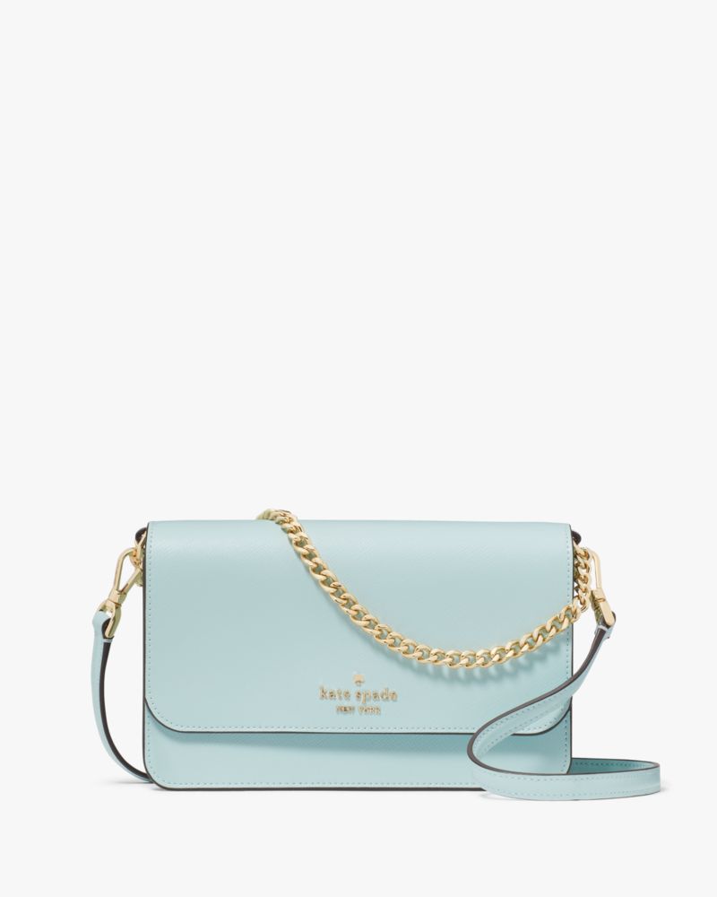 Kate Spade,Madison Willow Mini Flap Crossbody,Leather,Crossbody,Metal,Logo,Lined,Gold Metal,Day Party,Blue