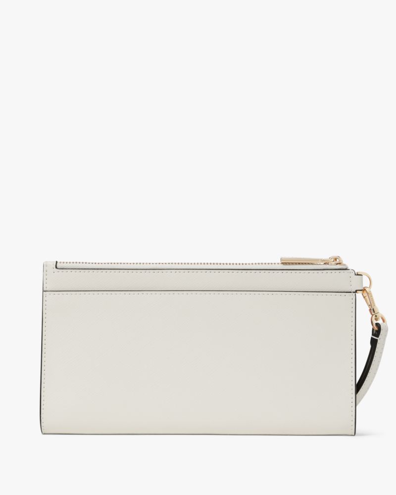 Kate Spade,Madison Double Zip Wristlet,Leather,Pouch,Wristlet,Logo,Metal,Silver Metal,Casual,Cream