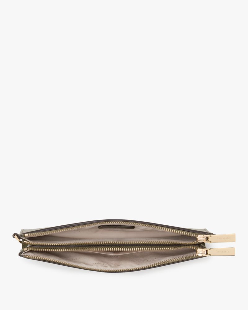 Kate Spade,Madison Double Zip Wristlet,Leather,Pouch,Wristlet,Metal,Logo,Silver Metal,Casual,