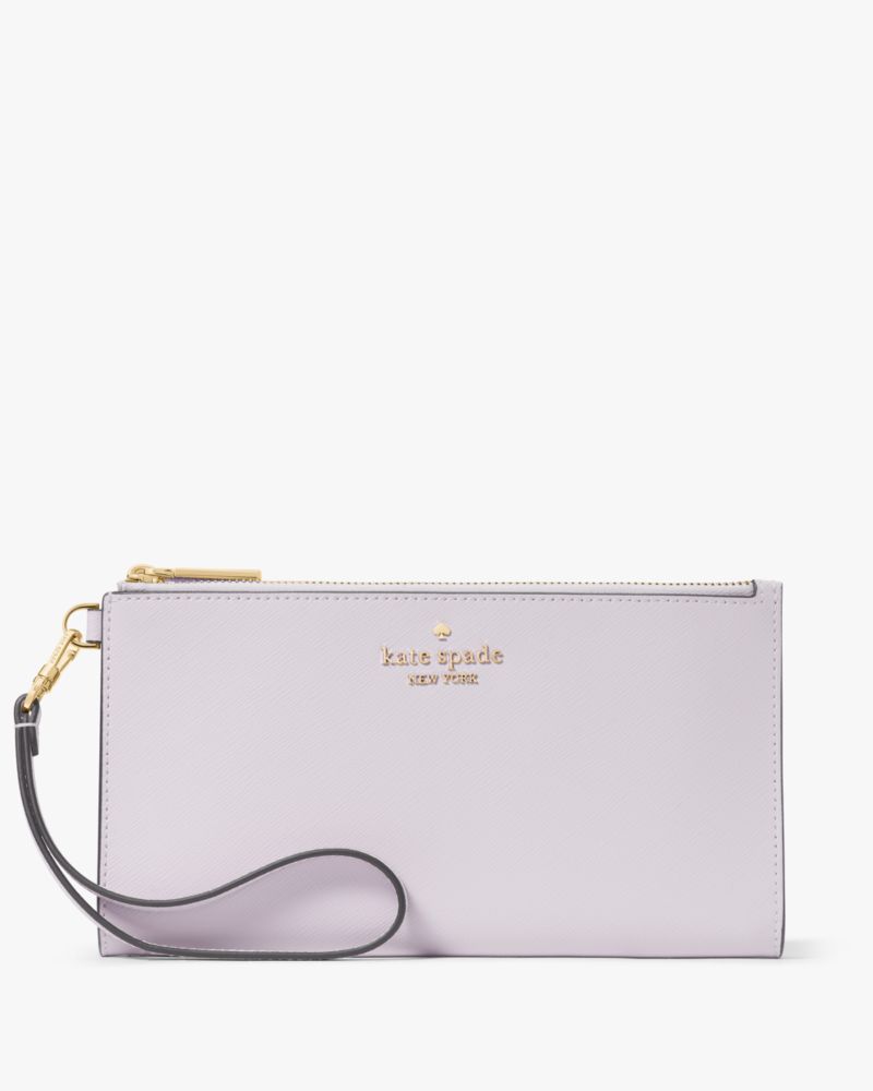 Kate Spade,Madison Double Zip Wristlet,Leather,Pouch,Wristlet,Metal,Logo,Silver Metal,Casual,Lavender