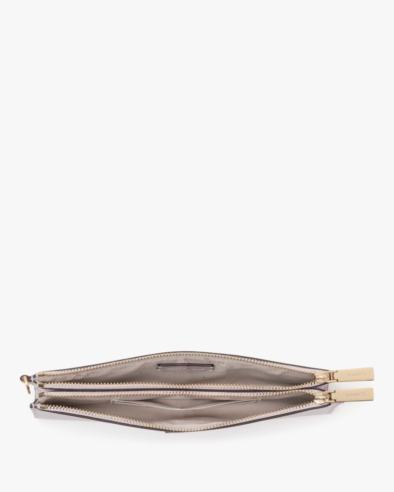 Kate Spade,Madison Double Zip Wristlet,Leather,Pouch,Wristlet,Metal,Logo,Silver Metal,Casual,Lavender