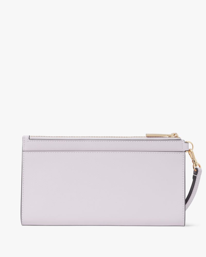 Kate Spade,Madison Double Zip Wristlet,Leather,Pouch,Wristlet,Metal,Logo,Silver Metal,Casual,Lavender