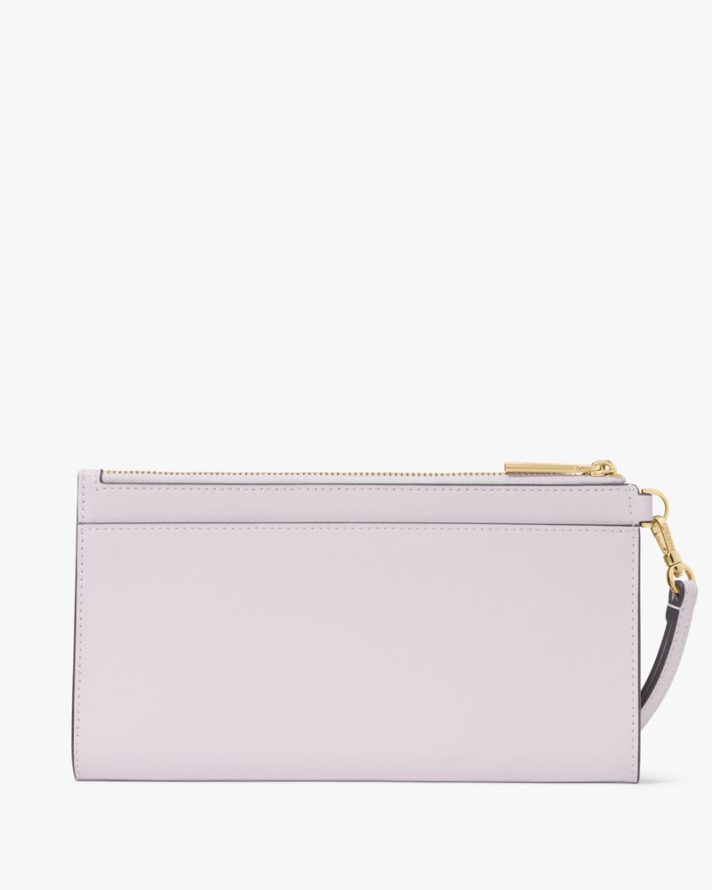 Kate Spade,Madison Double Zip Wristlet,Leather,Pouch,Wristlet,Logo,Metal,Silver Metal,Casual,Lavender