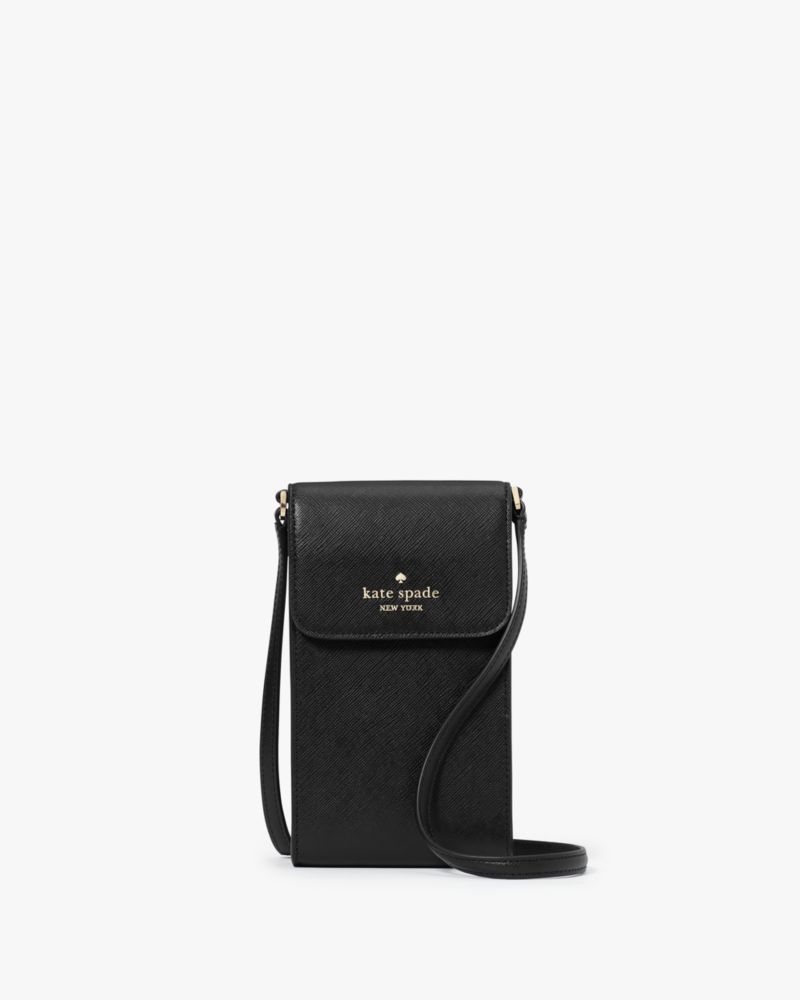 Kate Spade,Madison North South Flap Phone Crossbody,Leather,Mobile Bag,Logo,Metal,Lined,Casual,Black