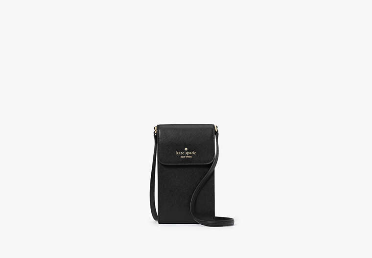Madison Saffiano Leather North South Flap Phone Crossbody, Black, Product