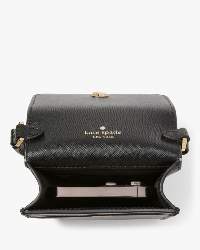 Kate Spade,Madison North South Flap Phone Crossbody,Leather,Mobile Bag,Logo,Metal,Lined,Casual,Black