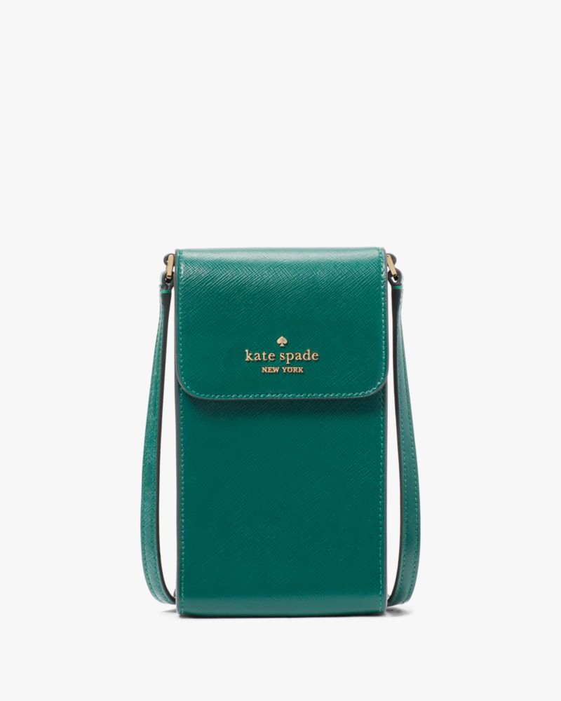 Kate Spade,Madison North South Flap Phone Crossbody,Leather,Mobile Bag,Logo,Metal,Lined,Casual,Teal