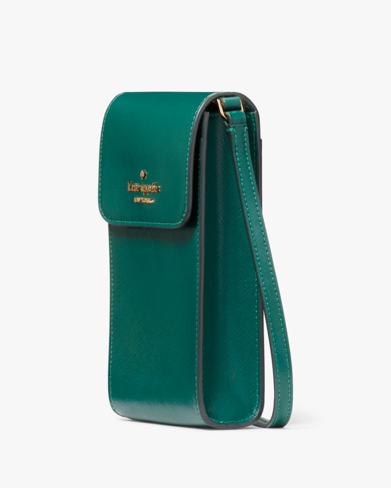 Kate Spade,Madison North South Flap Phone Crossbody,Leather,Mobile Bag,Logo,Metal,Lined,Casual,Teal