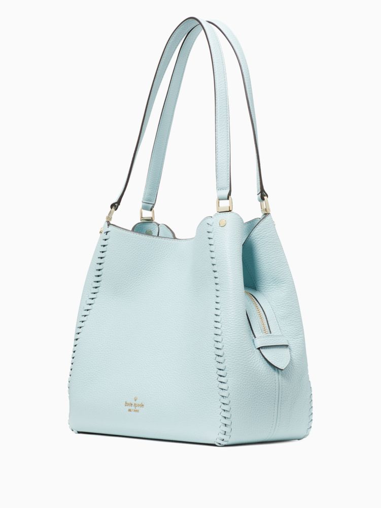 Kate Spade,leila pebbled leather whipstitch medium triple compartment shoulder bag,Dewy Blue