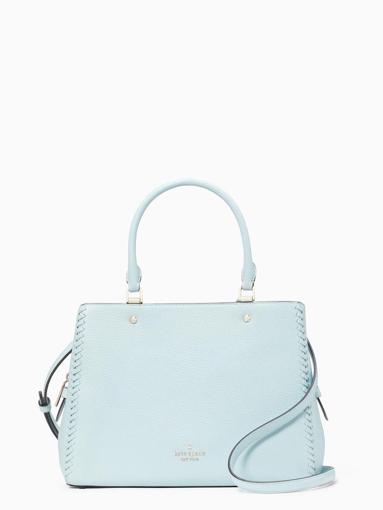 Dewy Blue Leila Pebbled Leather Whipstitch Medium Triple Compartment Satchel