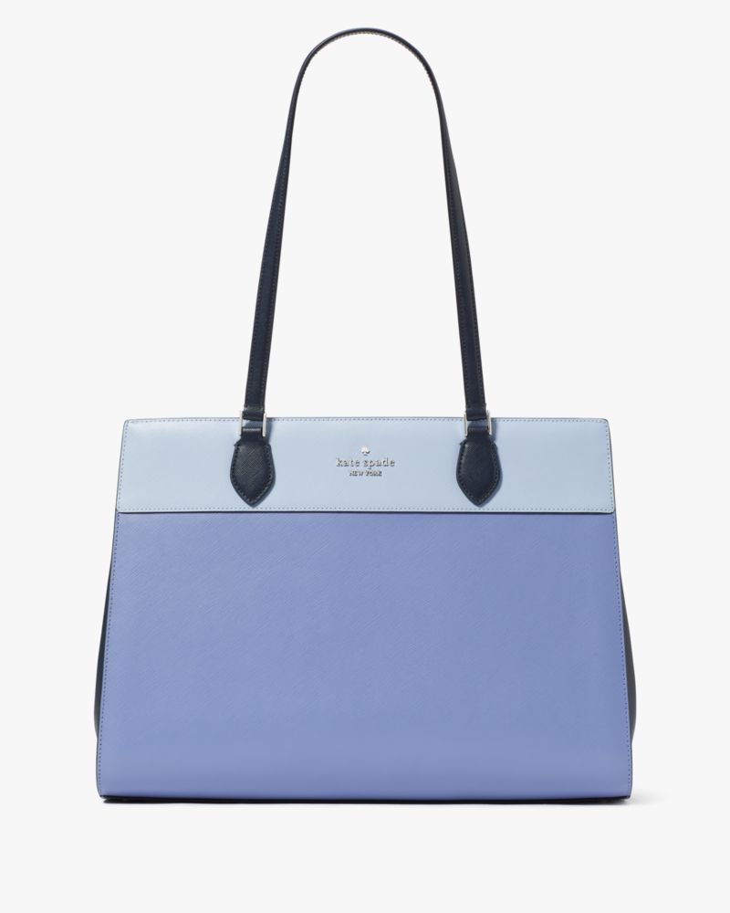 Kate Spade,Madison Colorblock Saffiano Leather East West Laptop Tote,Evening Blue Iris Multi